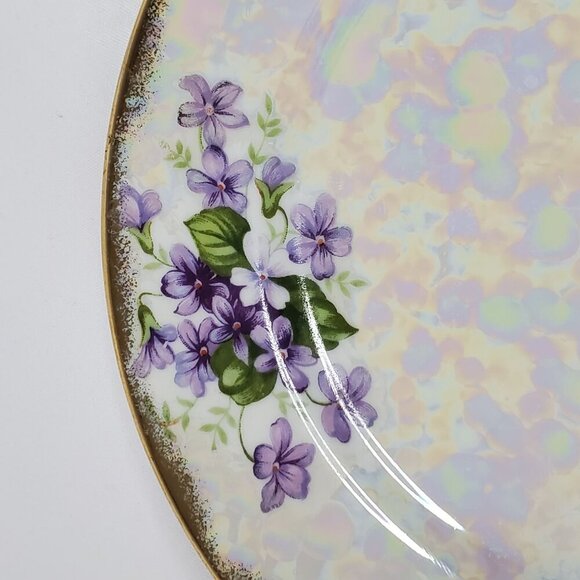 Ucagco Japan February Violet Flower Lusterware Plate 7.5" Porcelain Gold Rim - Picture 9 of 10